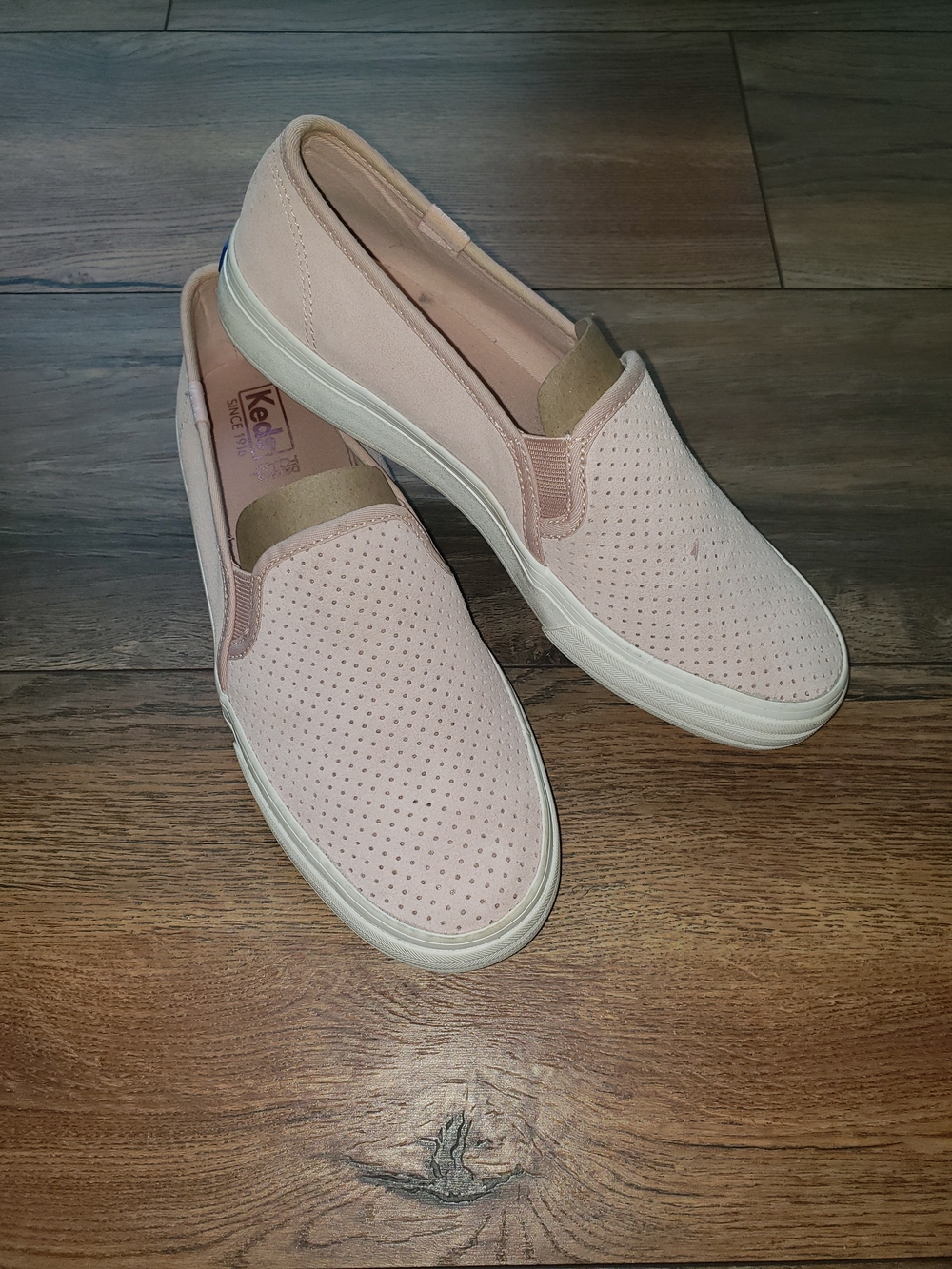 Keds Women's Slip-On Perforated Suede Moccasins in Light Pink
